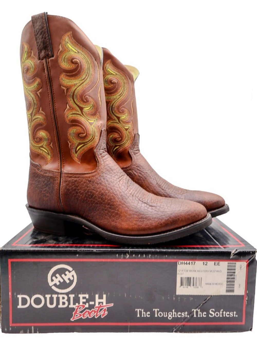 Vintage Double-H Boots Mens 12 EE Rust Leather 12" R Toe Work Western DH4417 NWB